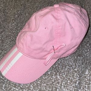 Pink breast cancer hat with ribbon pin